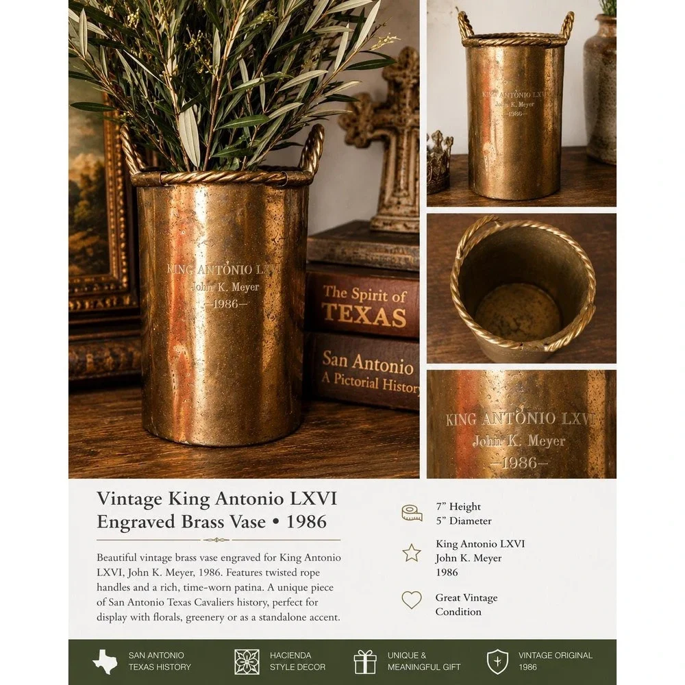 Vintage King Antonio LXVI Brass Vase • Twisted Handle Hacienda Decor (1986)